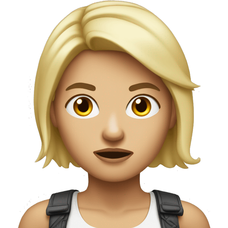 angry digital producer, woman, white tanned skin, brown eyebrows, fake blond hair  emoji