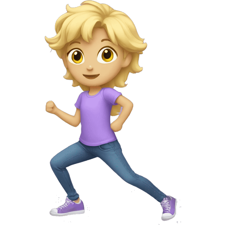 blonde kid dance with light purple t shirt  emoji