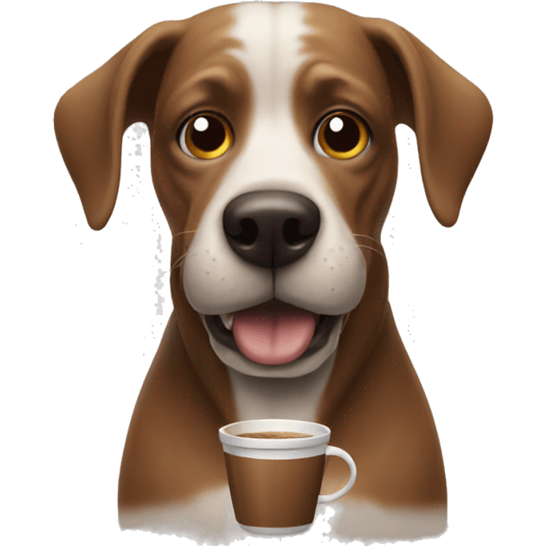 Freaky dog with coffee emoji