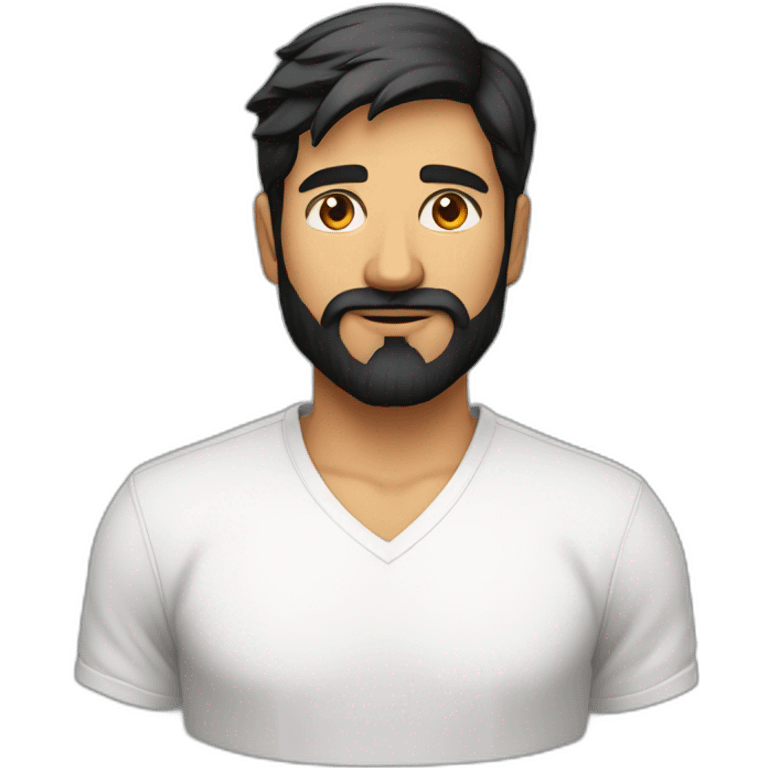 Indian white man developer in plain white shirt with sleeve up and nice medium length black hair and beard profile image emoji