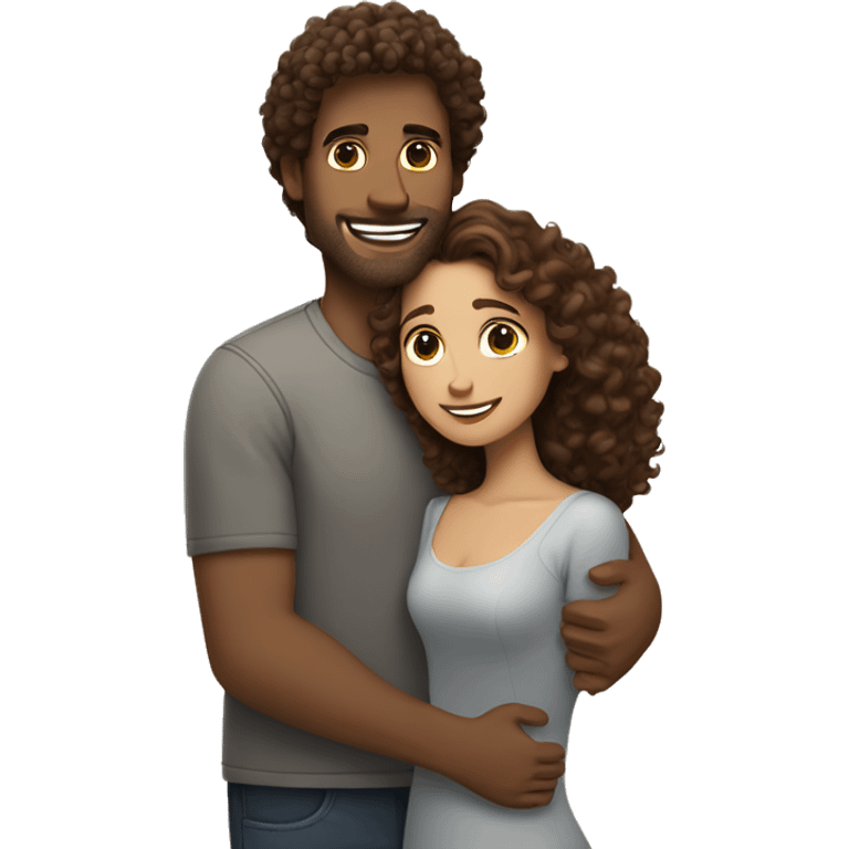 Curly brown haired man hugs long haired brown haired woman  emoji