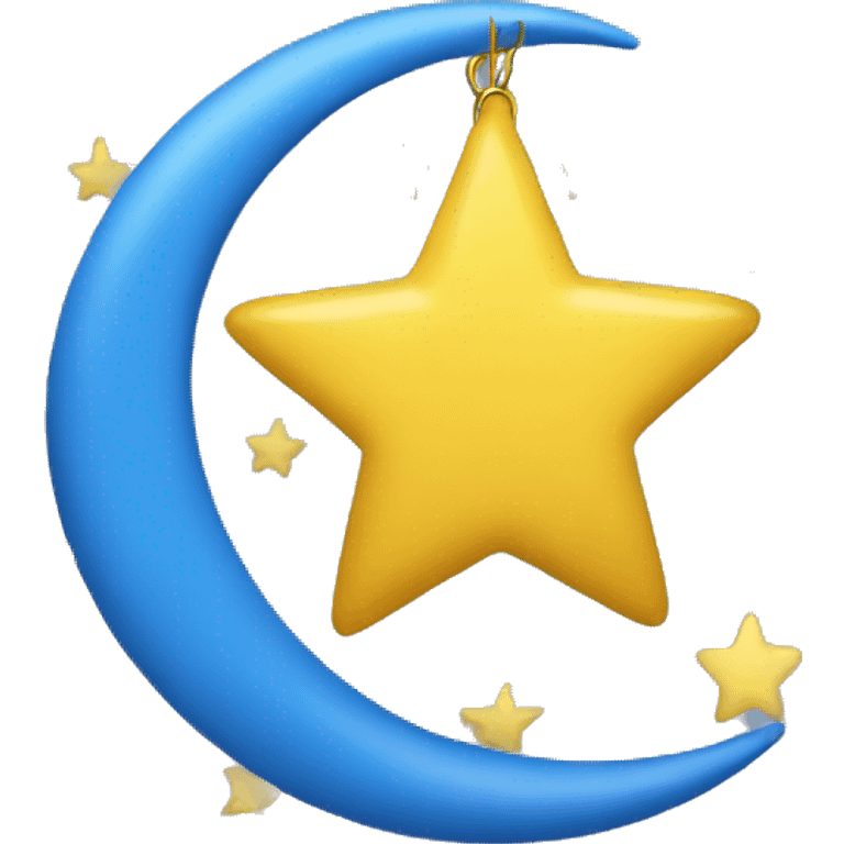 yellow star hanging from end of blue crescent moon emoji