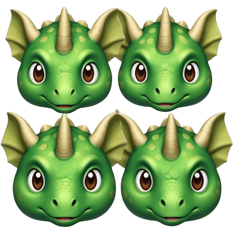 faces of different green triceratops emoji