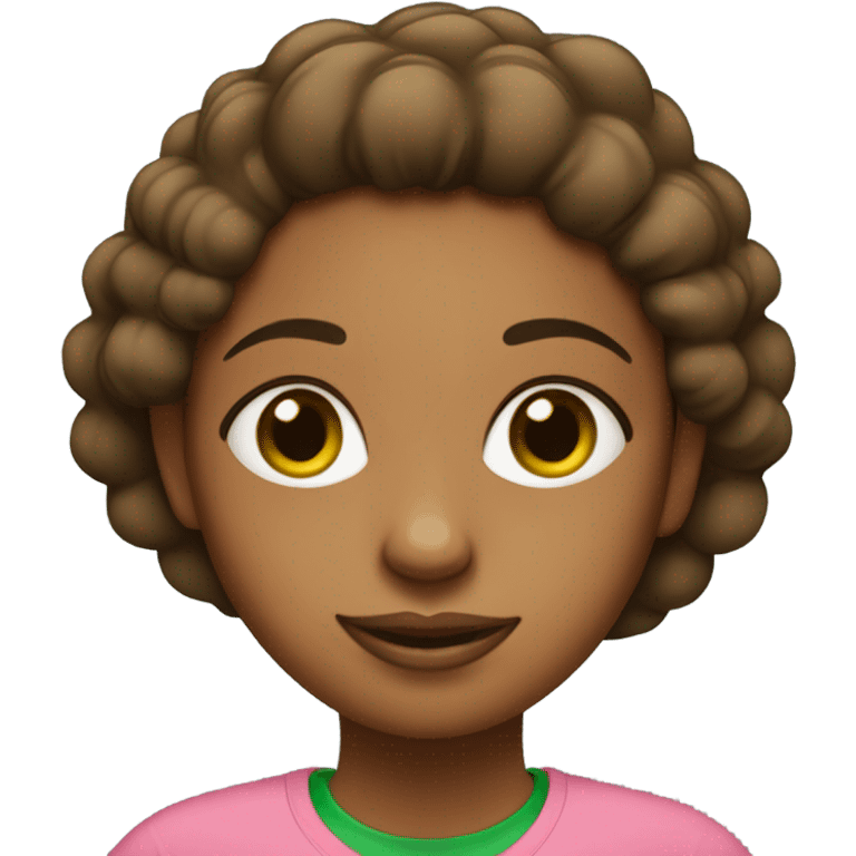 Brown girl with pink t shirt and green “AKA” letters emoji