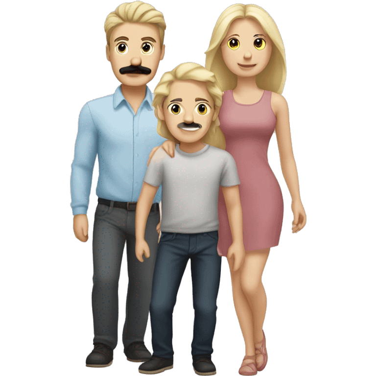 a white family with a man with a black mustache , a blonde woman, two brunette girls, and a blonde boy emoji