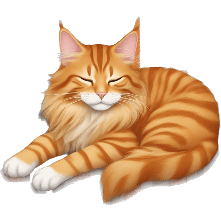 Orange Maine Coon sleep on striped rug emoji