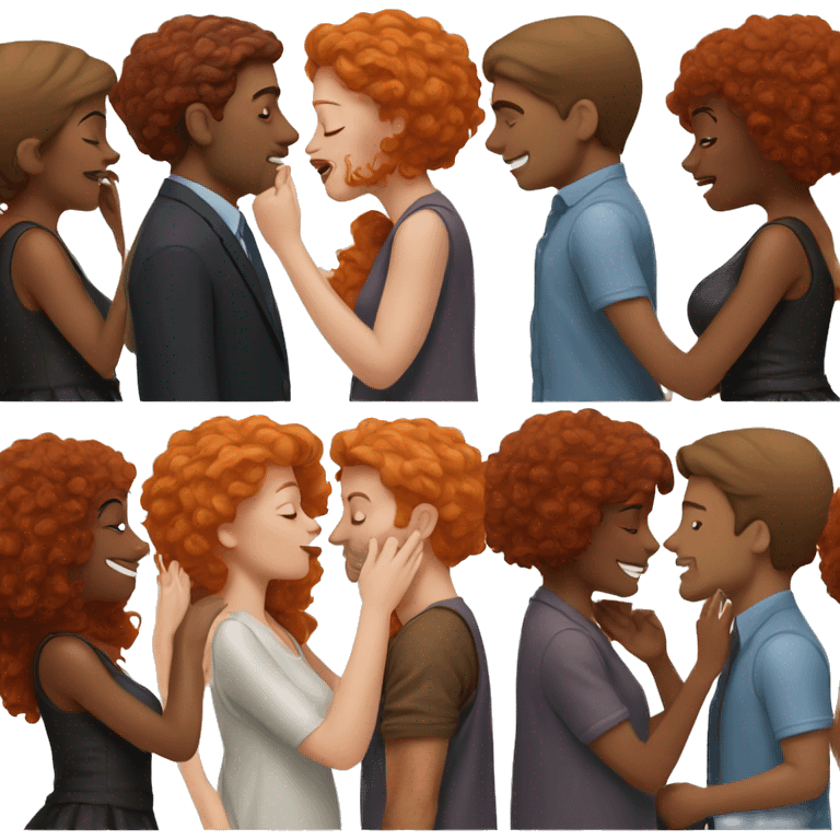 red-haired man kissing black woman  emoji