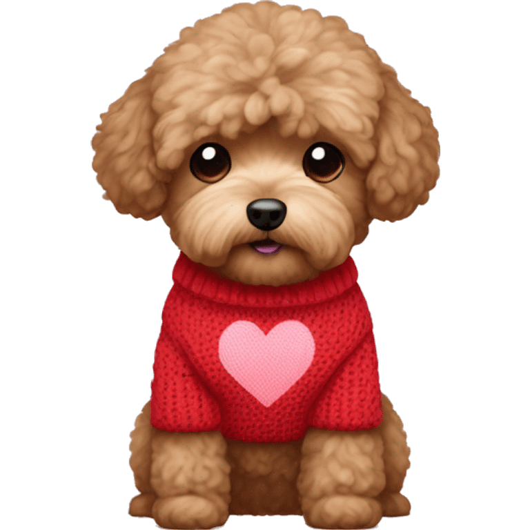 Brown maltipoo wearing heart sweater emoji