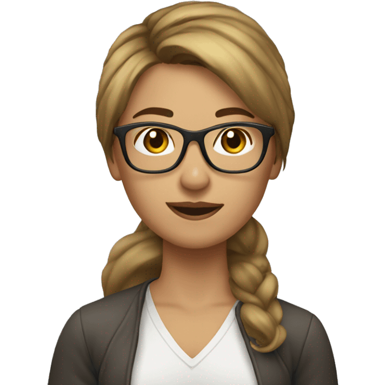 woman glasses brown hair with blond highlight shoulders in the air emoji