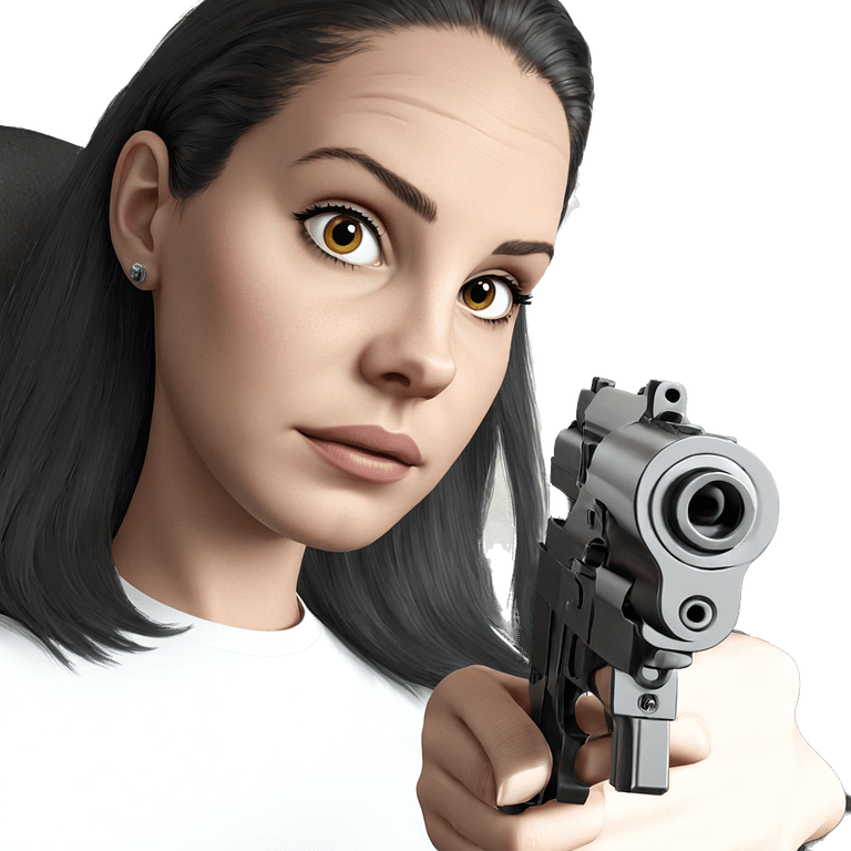 black haired girl with gun emoji