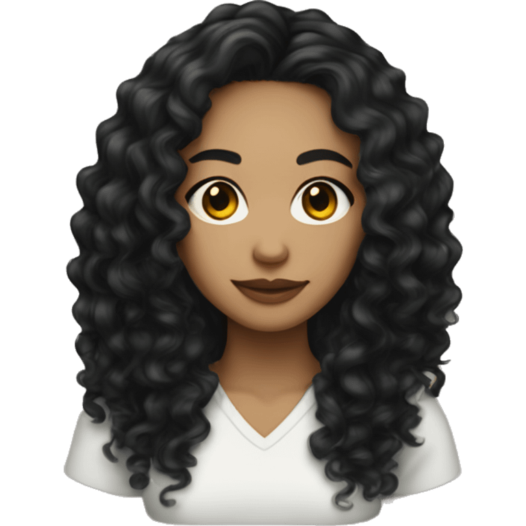 woman light skin long black curly hair with eyeliner emoji