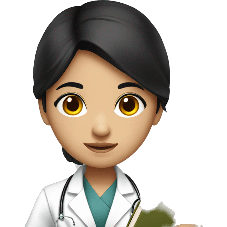 young female medical asean student with black hair, black eyes and book in hand emoji