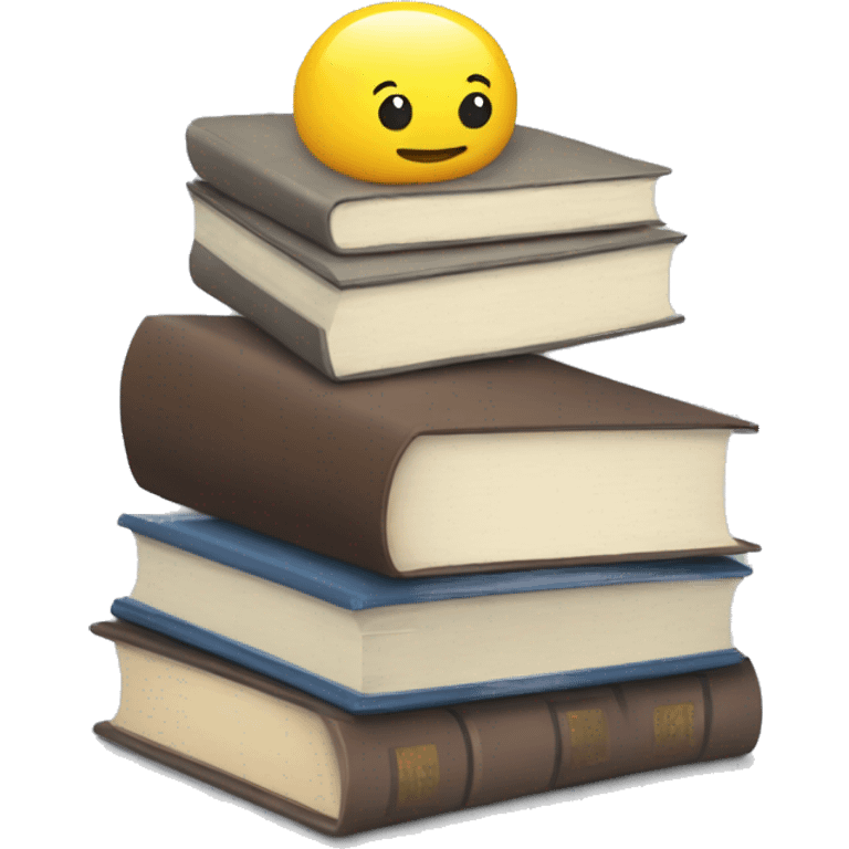 A pile of books, a pile of papers, a computer emoji