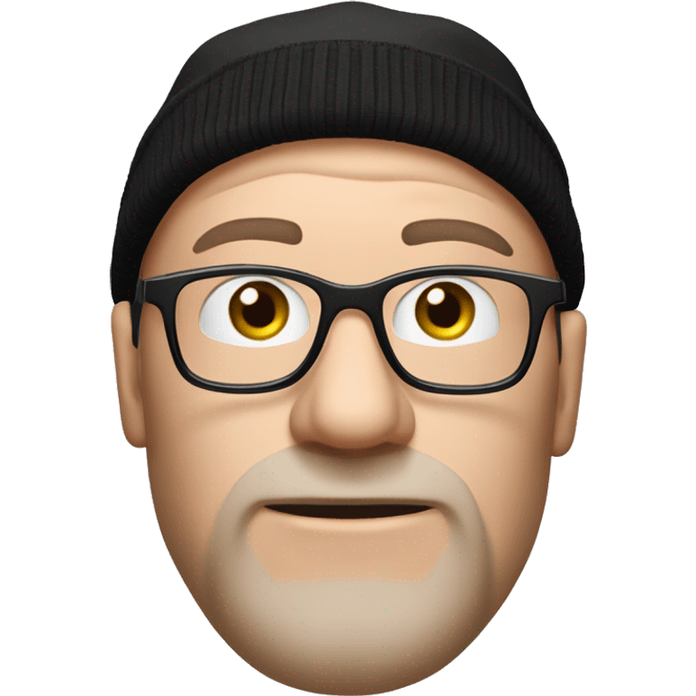 a white-skinned man in a black winter hat, two horns grow from his forehead, he wears glasses and a red Manchester United T-shirt emoji