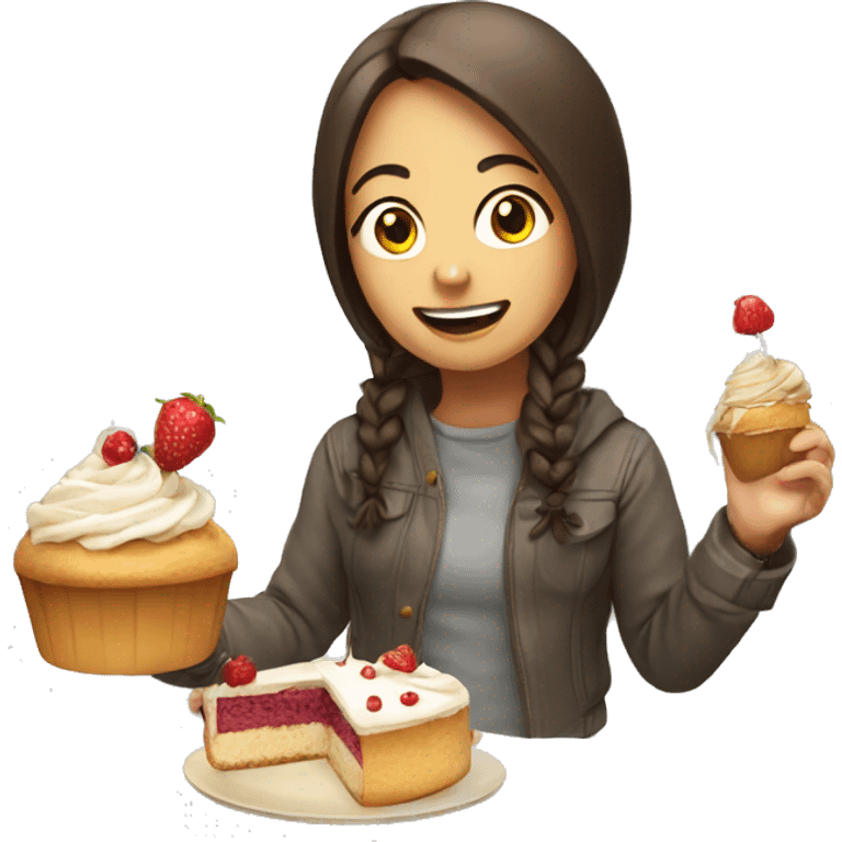 create an emoji with a girl and eating cake emoji