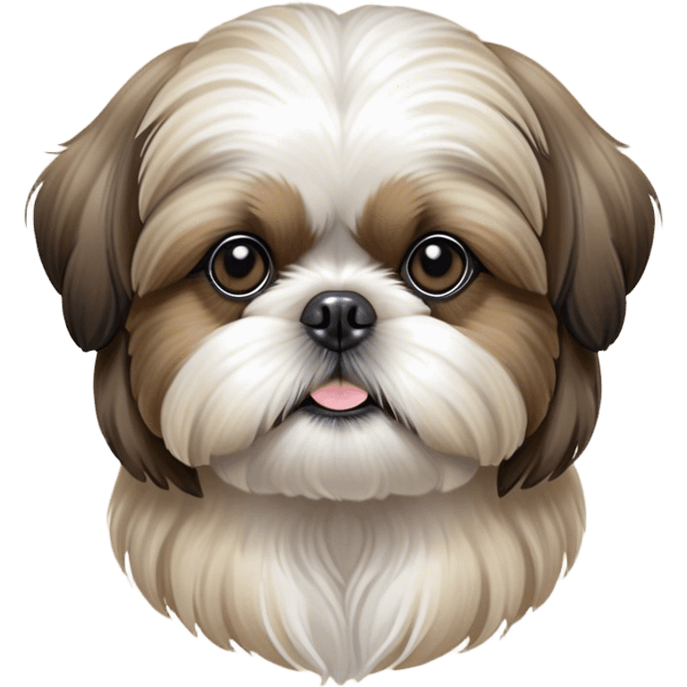 Cinematic Noble Shih Tzu Portrait Emoji, Poised and elegant, with a luxurious, flowing fur in refined muted tones, delicate features and wise, gentle eyes, simplified yet meticulously detailed, glowing with a soft, regal radiance, high shine, exuding quiet dignity and timeless charm, soft glowing outline, capturing the essence of a noble Shih Tzu that epitomizes refined poise! emoji