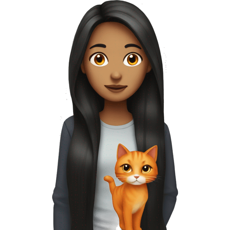 girl with long dark hair and orange cat  emoji