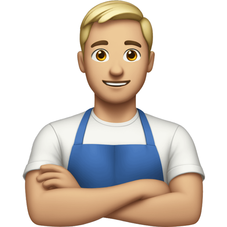 guy with short hair in a blue apron cook emoji