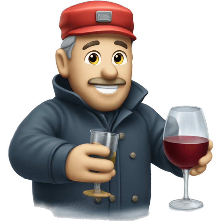 Drunken postman in snow drinking from wine decanter emoji