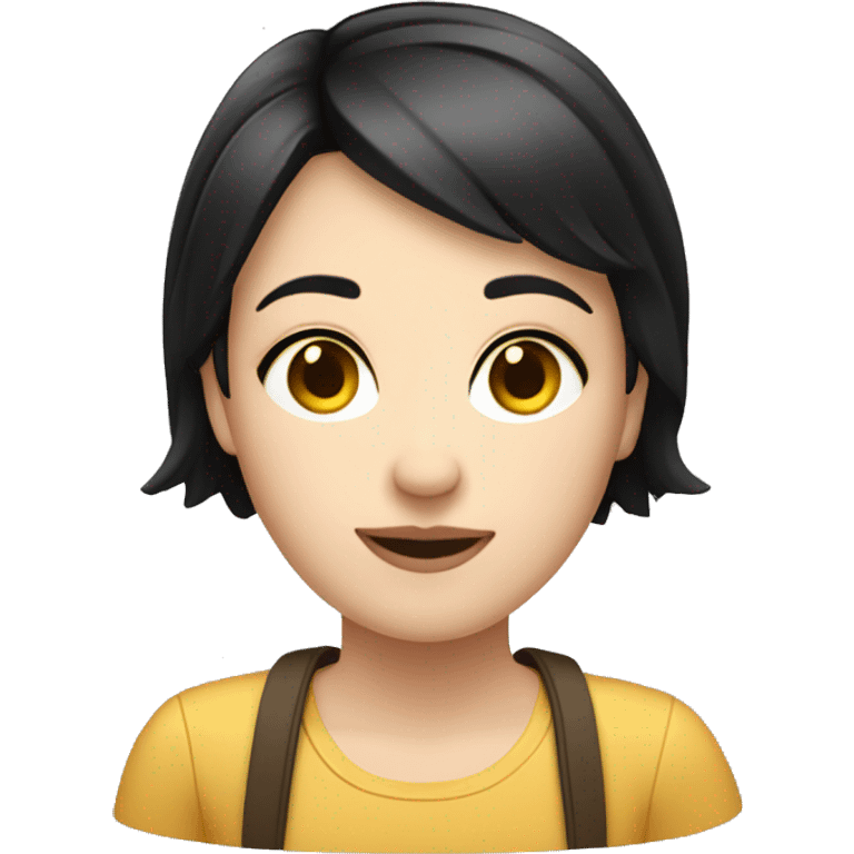 Girl tour guide with fair skin short black hair chubby face emoji