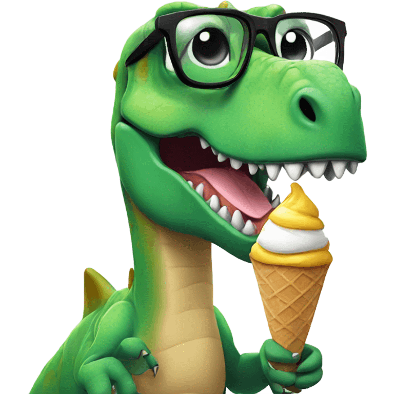 Dinosaur wearing glasses, eating ice cream emoji