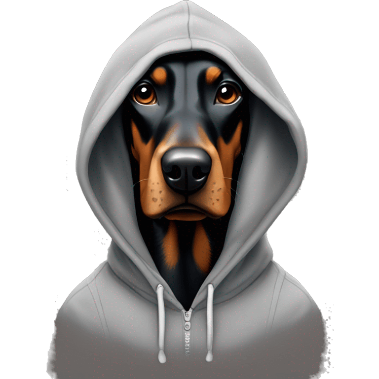 Doberman wearing a hoodie emoji