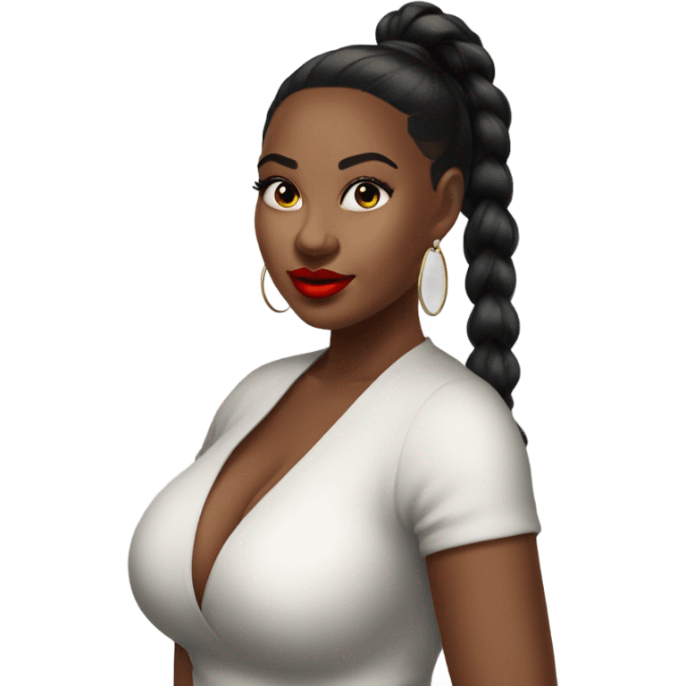 profle picture stunning curvy black woman, red lips black high ponytail emoji