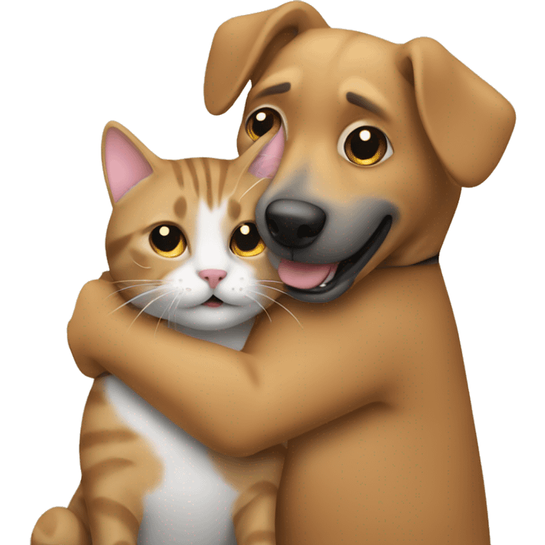 A dog hugging a cat emoji