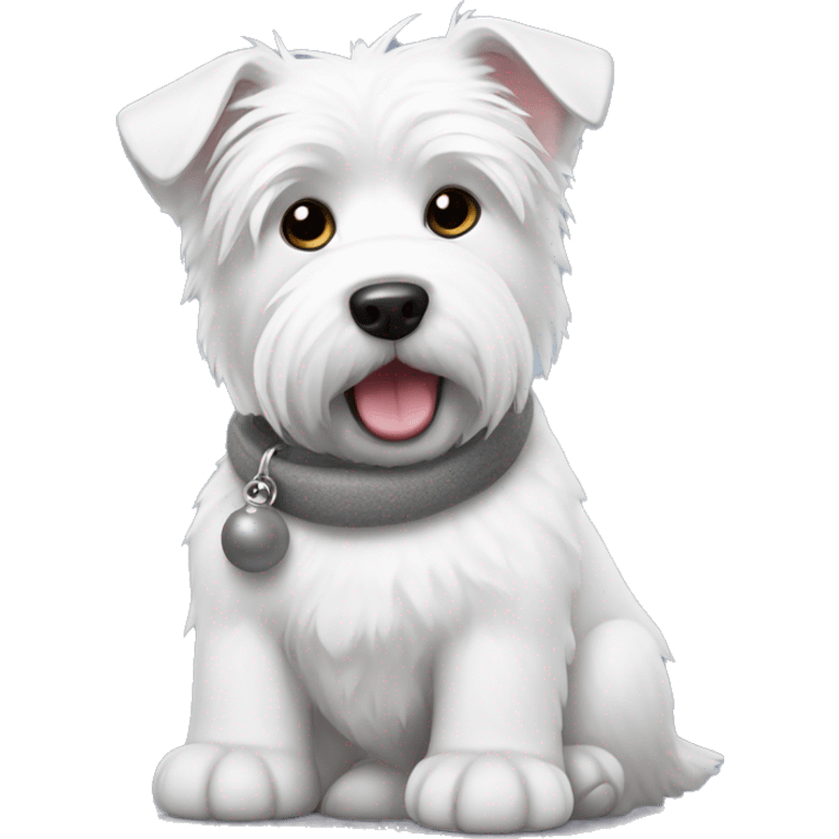 Westie with grey penquin toy emoji