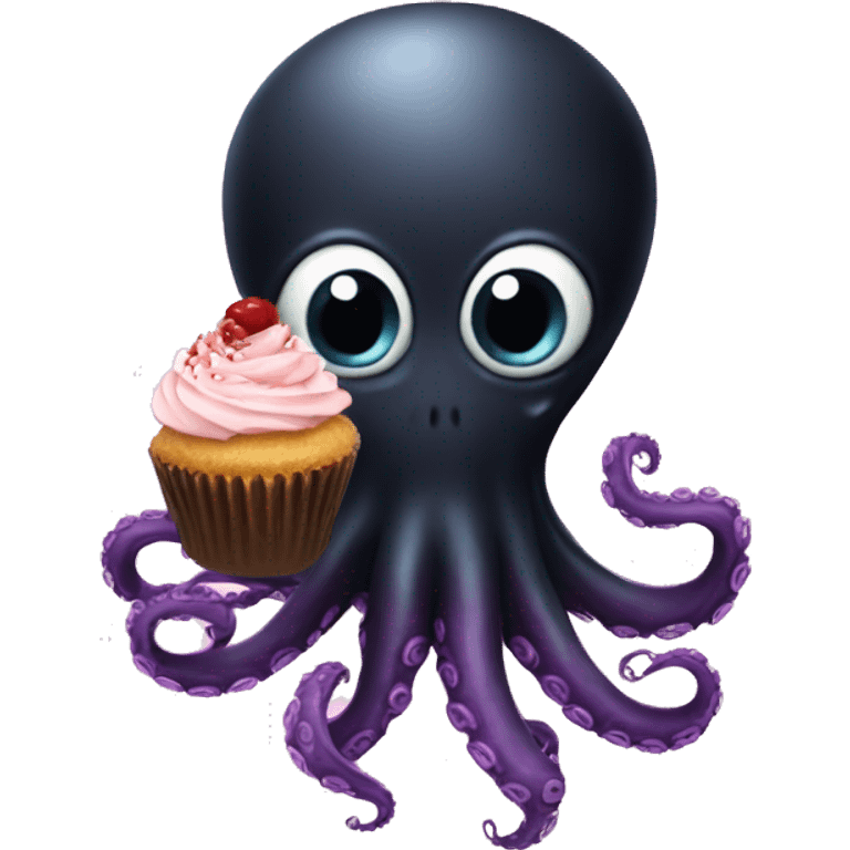 black Alien Octopus with cupcake emoji