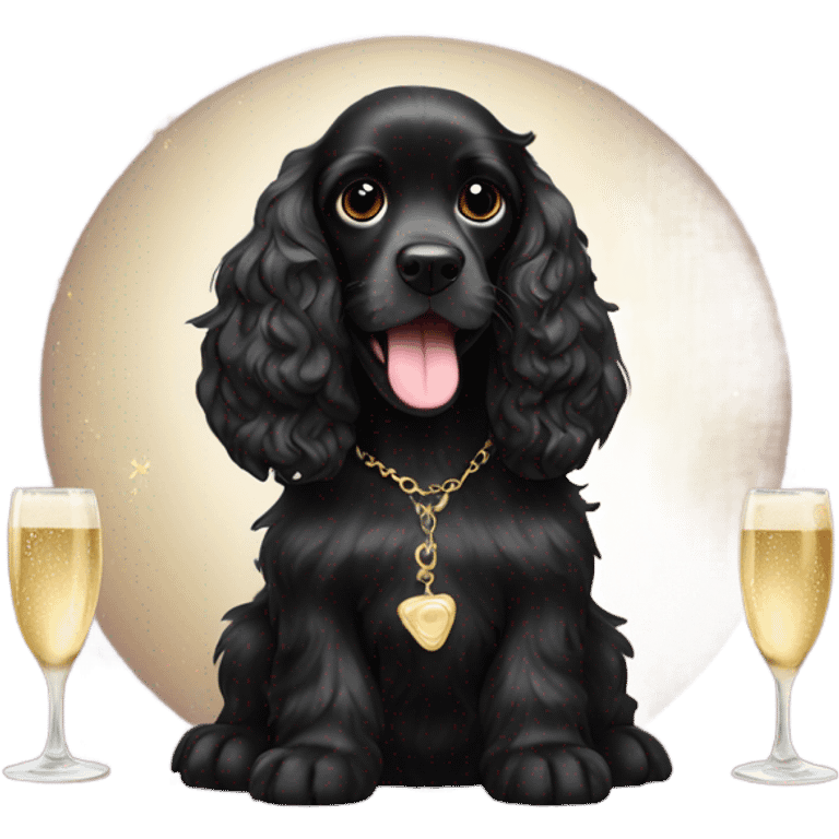 Black cocker spaniel drinking shampaigne emoji