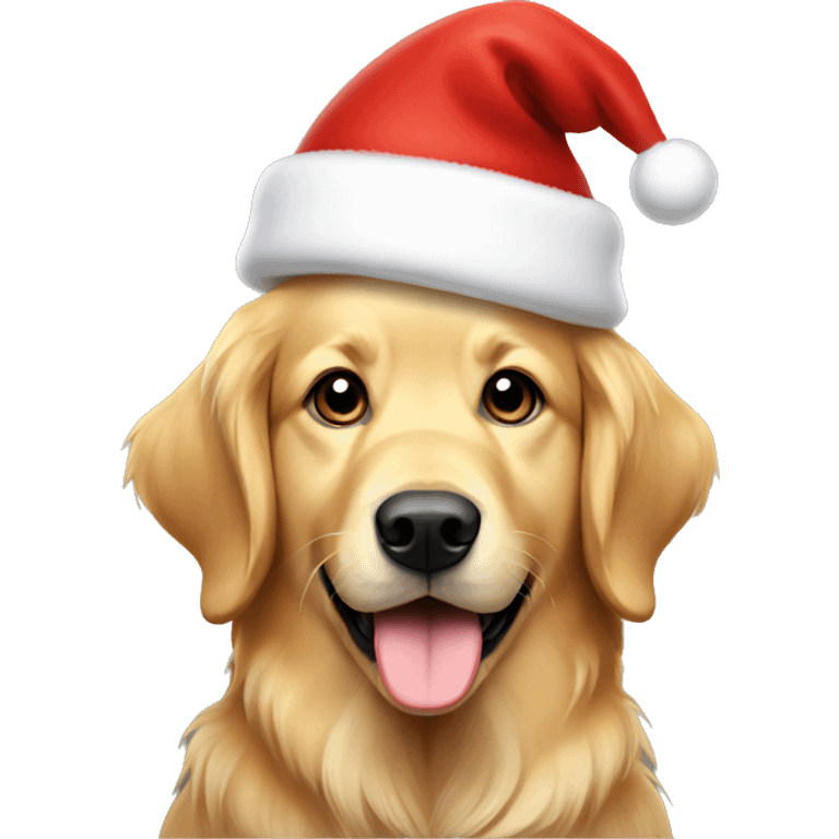 Golden retriever with a Christmas hat emoji