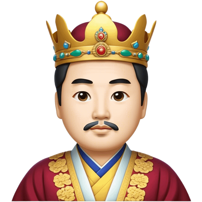 Cinematic Realistic King Sejong Portrait Emoji, depicted as a wise benevolent monarch in traditional Korean royal attire with a thoughtful gaze, rendered with intricate textures and regal soft lighting that captures his historical significance. emoji