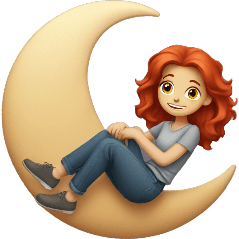 red hair girl sitting on crescent moon emoji