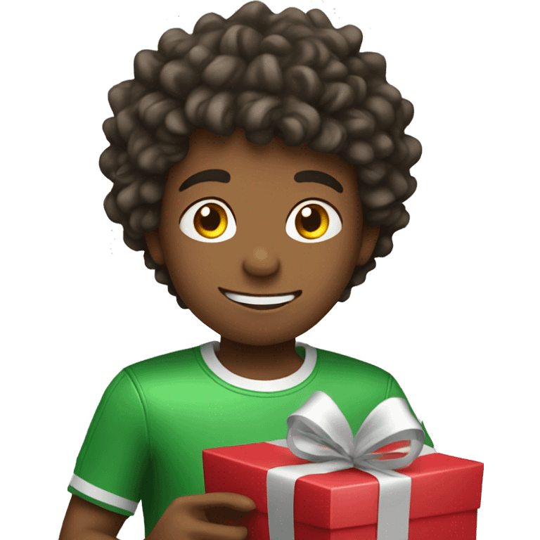 Boy opening his presents soccer ball emoji