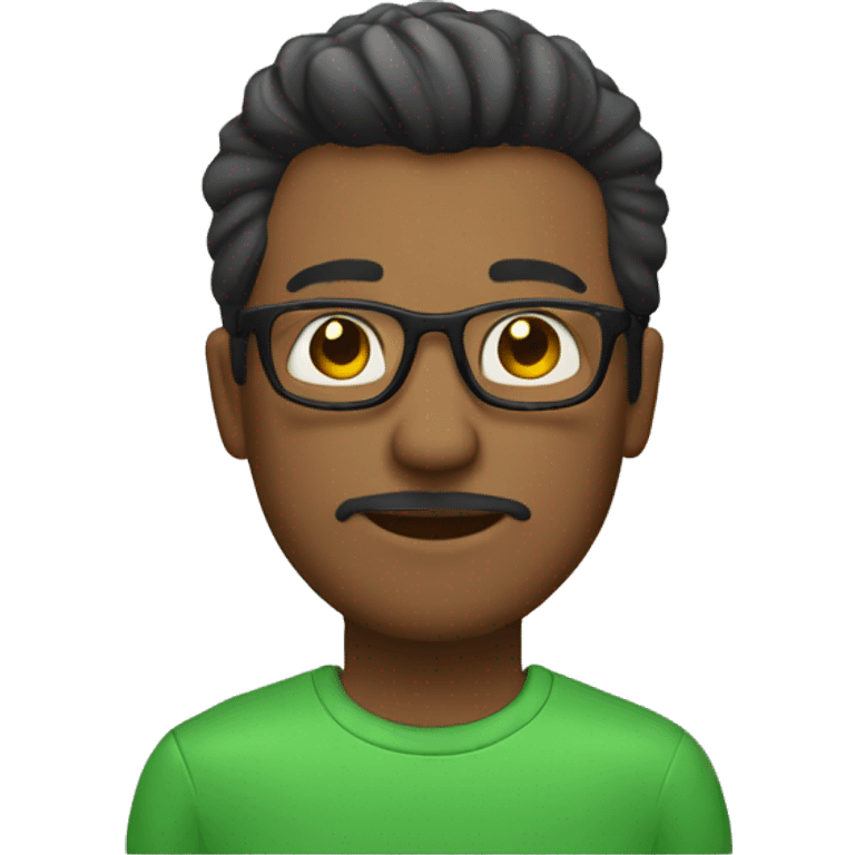 Hombre, moreno, con lentes, pelo negro, corto, suéter verde emoji