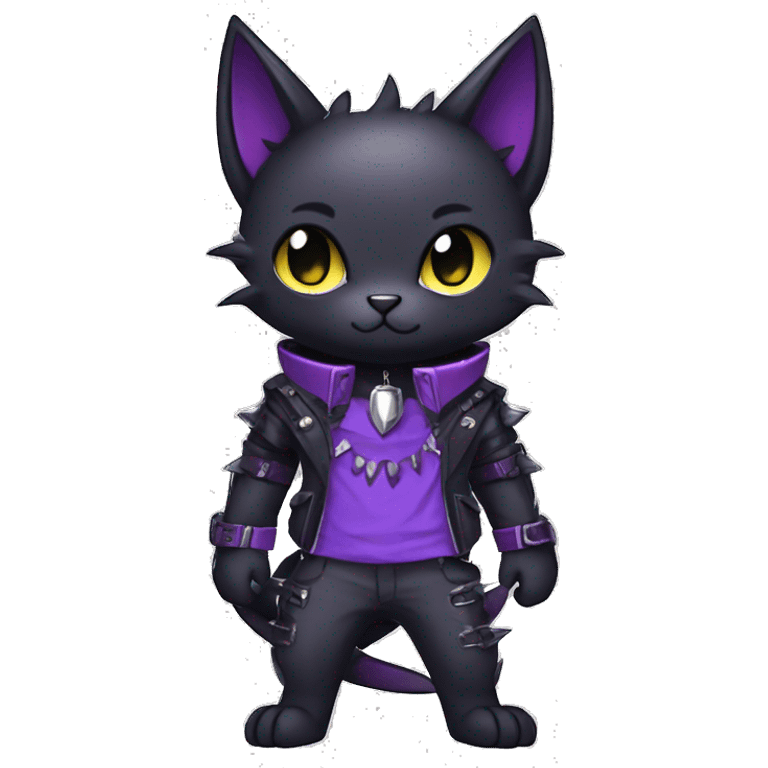 cool edgy black punk Purple nargacuga-bat-cat-Fakemon collar full body emoji