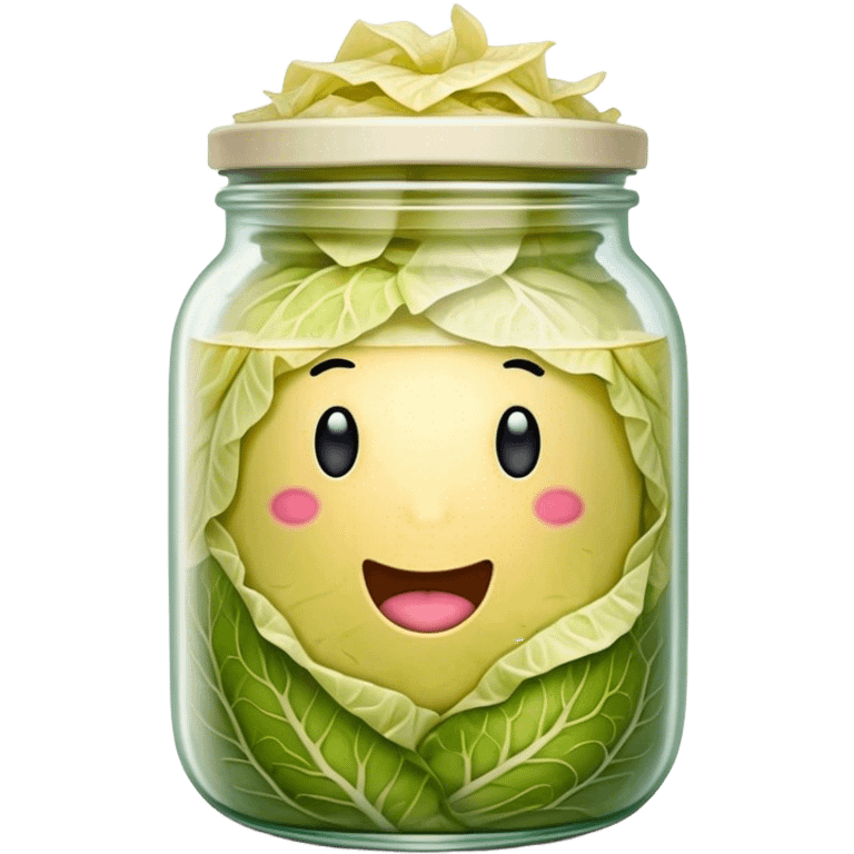 Sauerkraut Cinematic Realistic Sauerkraut Dish Emoji, depicted as tangy fermented cabbage neatly served in a traditional jar, rendered with vibrant textures and crisp, natural lighting. emoji