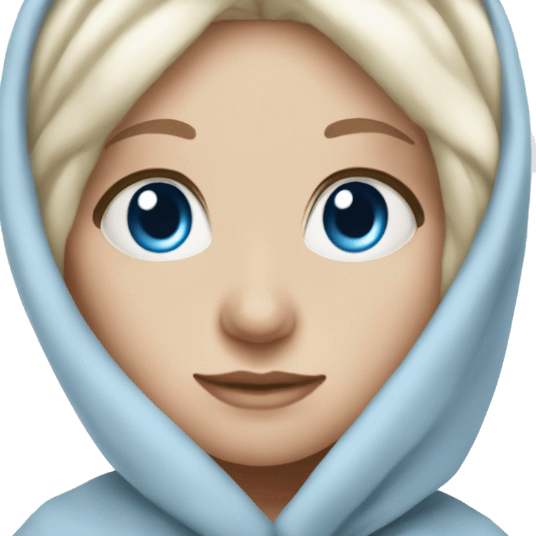 White girl blonde white hair and blue eyes under a blanket emoji