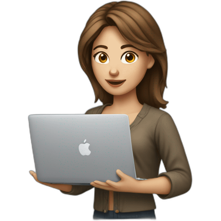 pretty programmer girl with brown hair working with MacBook emoji