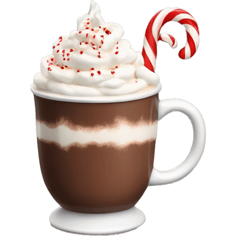 hot chocolate with whipped cream and candy cane emoji