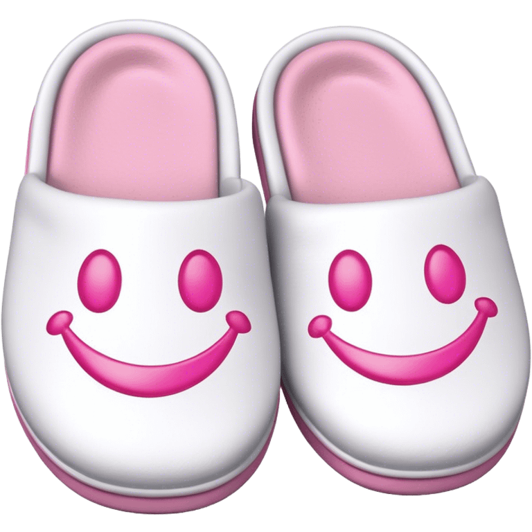 white slippers pink smiley face emoji