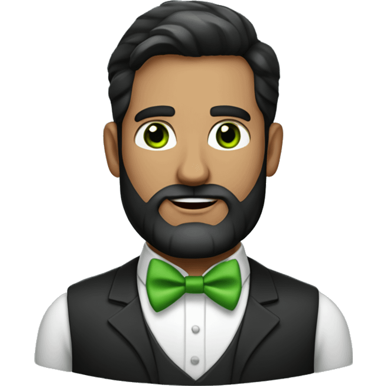 handsome man with bow tie and green eyes and full beard, black hair  emoji