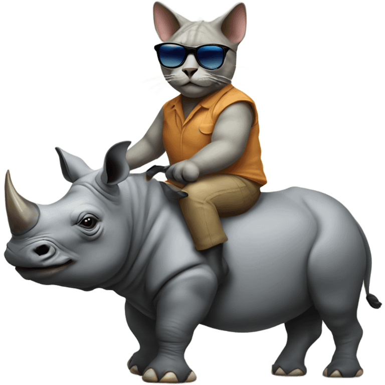 cat wearing sunglasses riding a rhino emoji