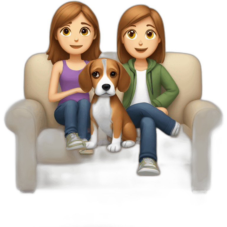 Brown hair White boy and girl and beagle Sit on couch emoji