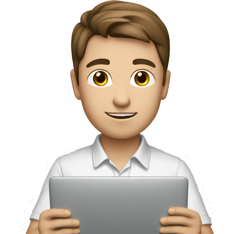 caucassian young man with short brown hair working on laptop emoji