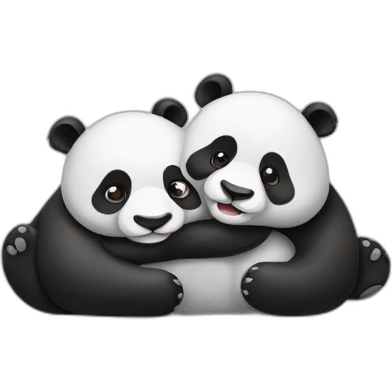 Two pandas lay and hug emoji