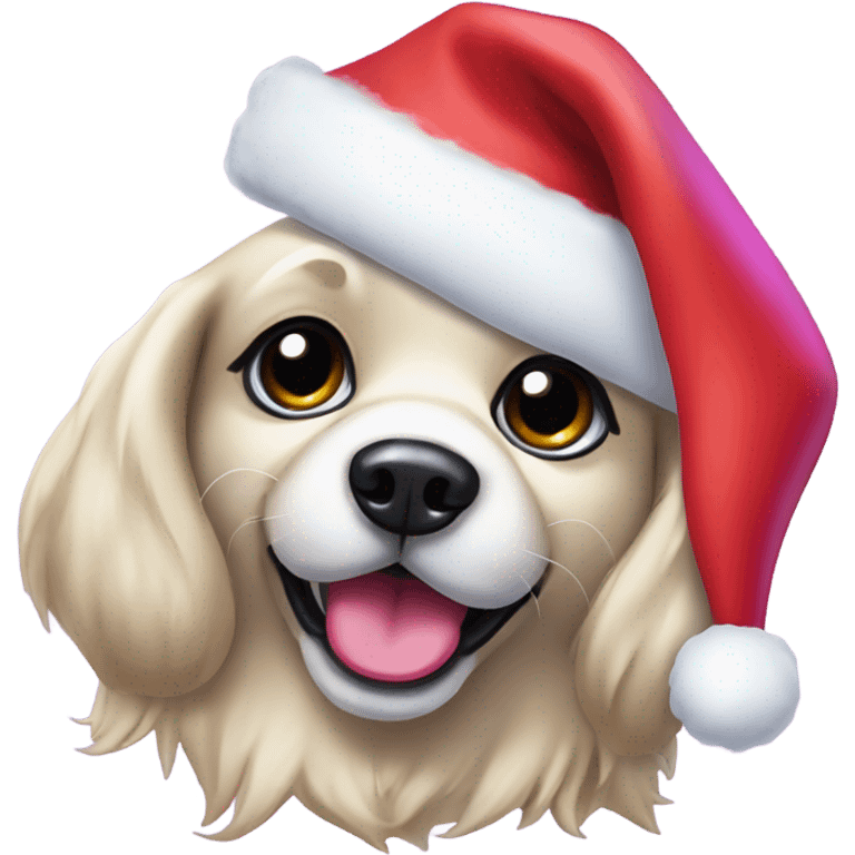 Lisa frank Christmas dog with Santa hat emoji