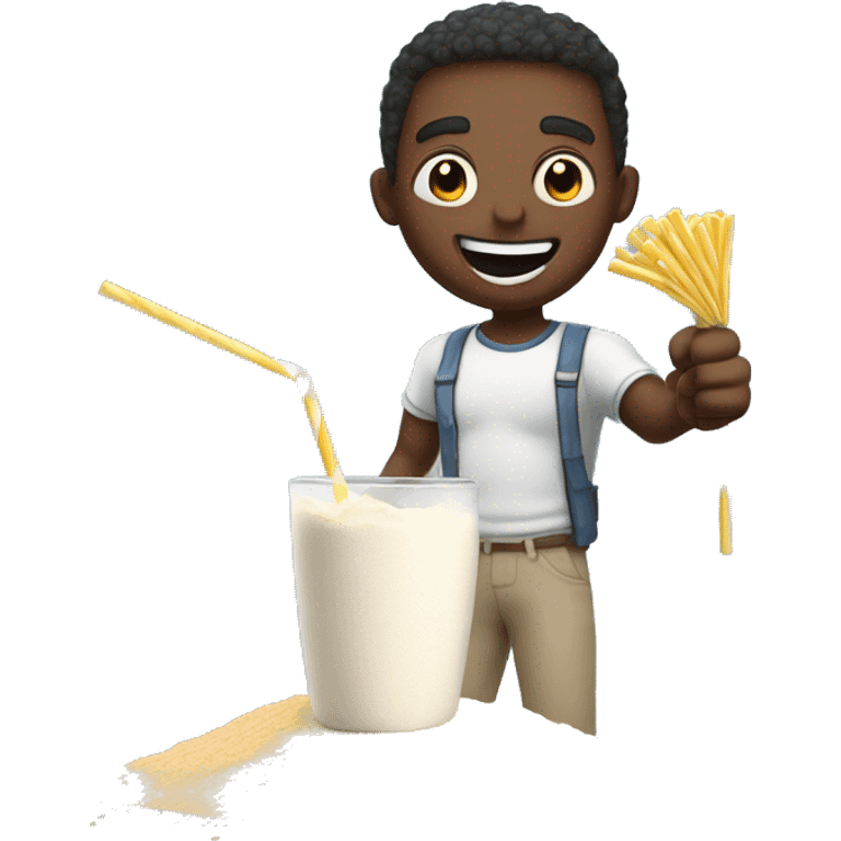 emoji excited about a big pile of calcium carbonate powder in front of him while holding a straw emoji