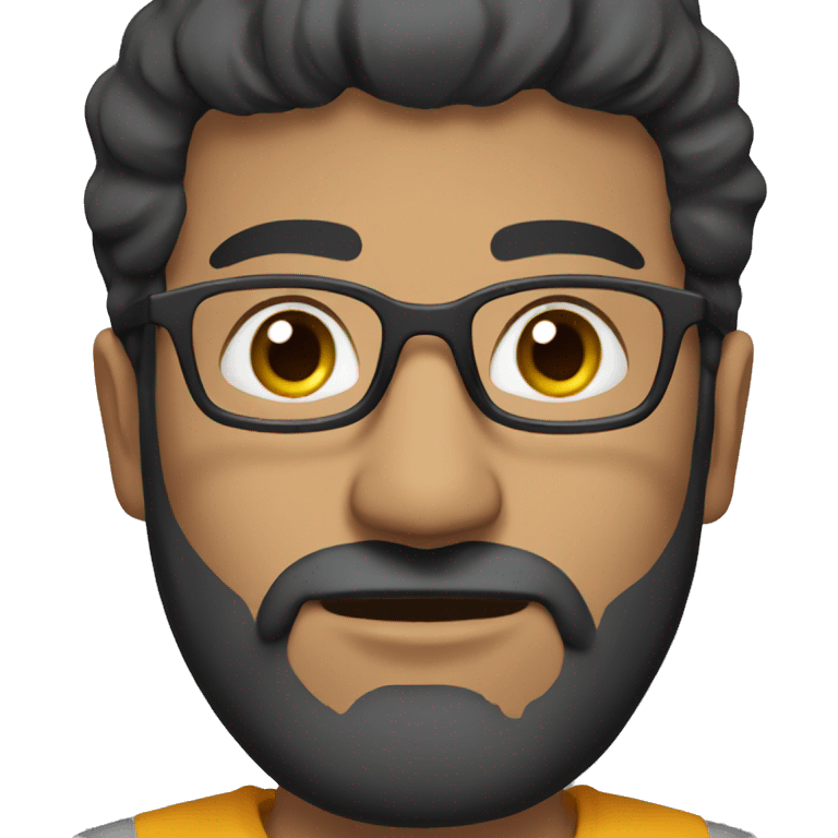 Middle Eastern man wearing t-shirt, black short hair, beard and glasses emoji